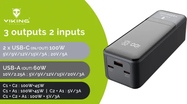 Viking power banka PN-964PD, 27000 mAh, černá