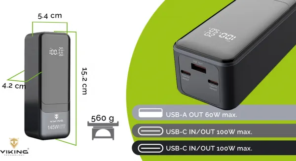 Viking power banka PN-964PD, 27000 mAh, černá