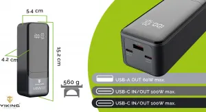Viking power banka PN-964PD, 27000 mAh, černá