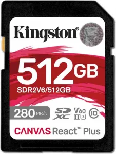 Kingston SDXC karta 512GB Canvas React Plus, UHS-II, U3, V60, R:280/W:150MB/s