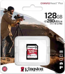Kingston SDXC karta 128GB Canvas React Plus, UHS-II, U3, V60, R:280/W:100MB/s