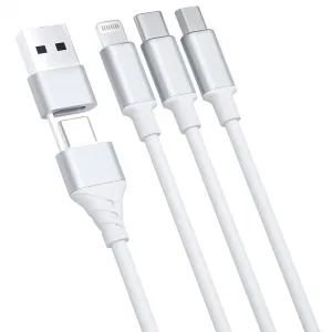 3mk nabíjecí kabel Hyper Cable 3in1 USB-A/C na USB-C/Micro USB/Lightning 1.5m, bílá