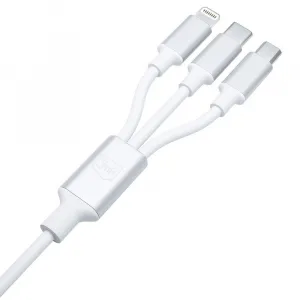 3mk nabíjecí kabel Hyper Cable 3in1 USB-A/C na USB-C/Micro USB/Lightning 1.5m, bílá