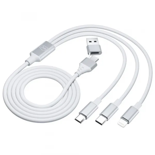 3mk nabíjecí kabel Hyper Cable 3in1 USB-A/C na USB-C/Micro USB/Lightning 1.5m, bílá