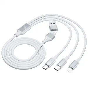 3mk nabíjecí kabel Hyper Cable 3in1 USB-A/C na USB-C/Micro USB/Lightning 1.5m, bílá