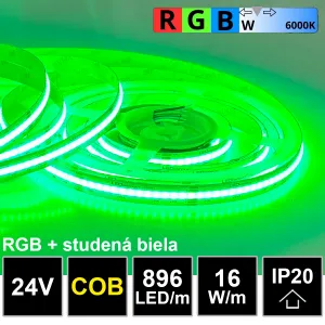 LEDprodukt 5m PROFI LED pásik 896LED/m COB 16W/m RGB-W (RGB+studená biela) IP20 24V