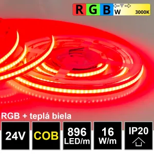 LEDprodukt 5m PROFI LED pásik 896LED/m COB 16W/m RGB-W (RGB+teplá biela) IP20 24V