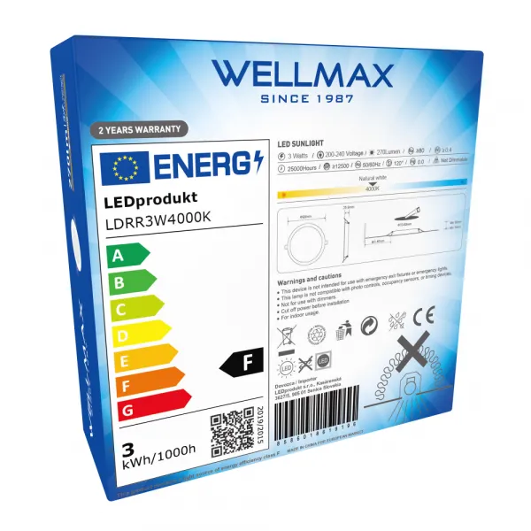 LED panel Wellmax 3W kruh - Neutrálna biela