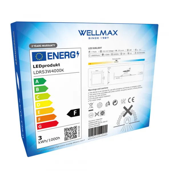 LED panel Wellmax 3W štvorec - Neutrálna biela