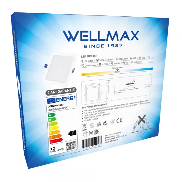 LED panel Wellmax 12W štvorec - Neutrálna biela