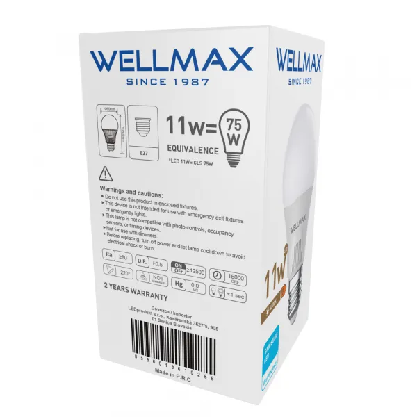 LED žiarovka Wellmax E27 11W neutrálna biela