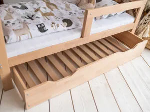 Woodisio Posteľ TODI PLUS so zásuvkou buk Farba: Prírodné drevo, Veľkosť: S roštom, Variant: 200 x 80