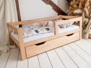 Woodisio Posteľ TODI PLUS so zásuvkou buk Farba: Prírodné drevo, Veľkosť: S roštom, Variant: 200 x 80