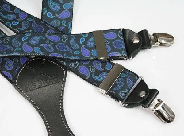 Tmavomodré pánske traky s paisley vzorom