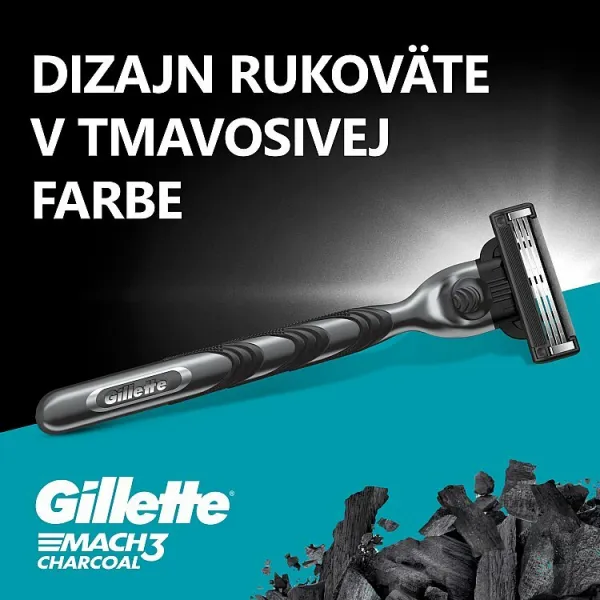 Gillette Mach3 Charcoal Holiaci strojček pre Mužov, 1 Holiaci Strojček, 2 Náhradné Holiace Hlavice