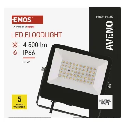 EMOS LED reflektor AVENO čierny, 30W neutrálna biela