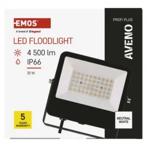 EMOS LED reflektor AVENO čierny, 30W neutrálna biela
