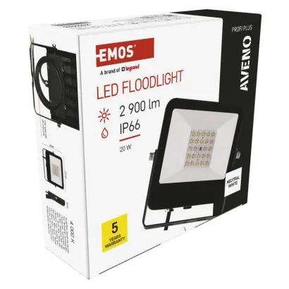 EMOS LED reflektor AVENO čierny, 20W neutrálna biela