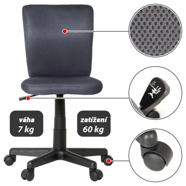 MAXXIVA 85918 Detská otočná kanc. stolička, bez lakťových opierok, šedá