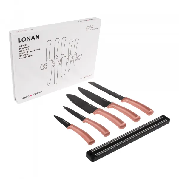 TEMPO-KONDELA-LONAN, sada nožov s magnetickým držiakom, 6 ks, rose gold