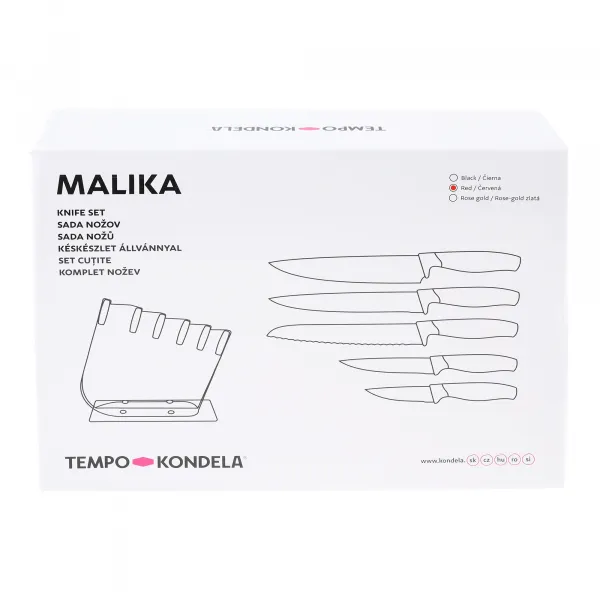 TEMPO-KONDELA MALIKA, sada nožov v stojane, 6 ks, červená