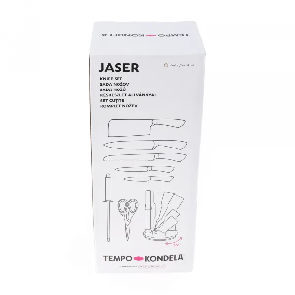 TEMPO-KONDELA JASER, sada nožov v stojane, 8 ks, vanilka