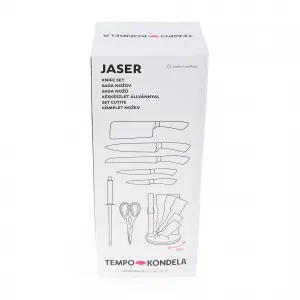 TEMPO-KONDELA JASER, sada nožov v stojane, 8 ks, vanilka