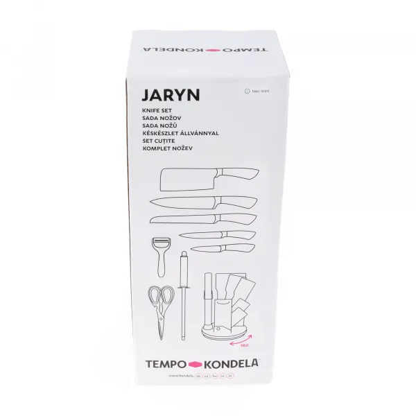 TEMPO-KONDELA JARYN, sada nožov v stojane, 9 ks, neo mint