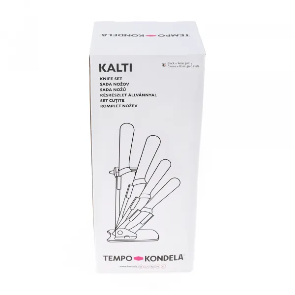 TEMPO-KONDELA KALTI, sada nožov v stojane, 6 ks, čierna/rose gold