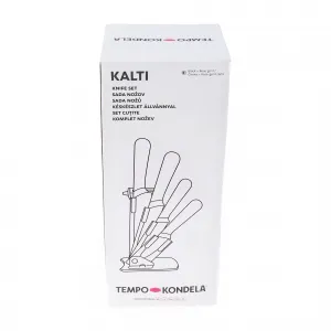 TEMPO-KONDELA KALTI, sada nožov v stojane, 6 ks, čierna/rose gold
