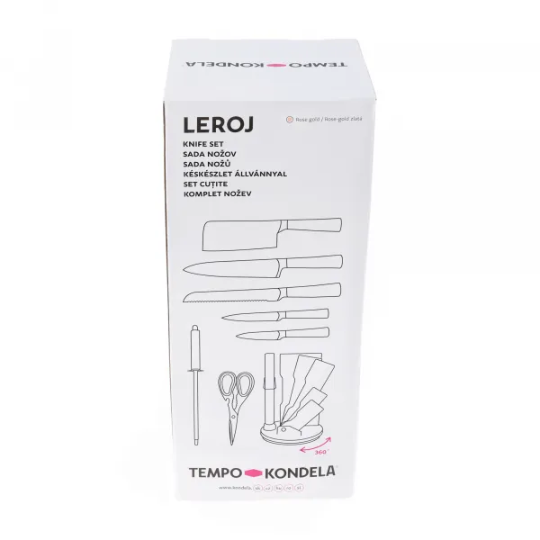 TEMPO-KONDELA LEROJ, sada nožov v stojane, 8 ks, rose gold