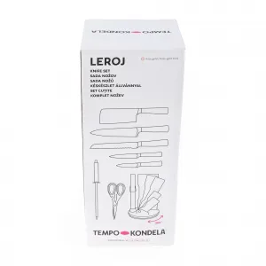 TEMPO-KONDELA LEROJ, sada nožov v stojane, 8 ks, rose gold
