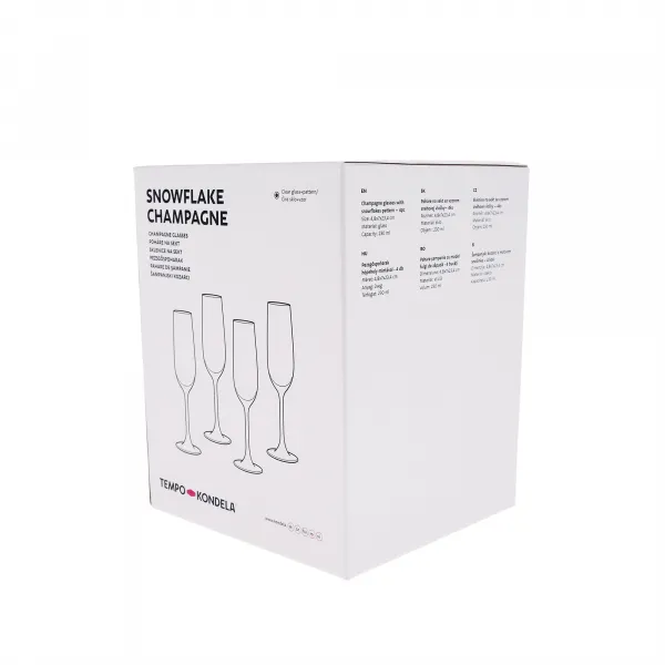 TEMPO-KONDELA SNOWFLAKE CHAMPAGNE, poháre na šampanské, set 4 ks, s kryštálmi, 230 ml