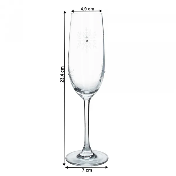 TEMPO-KONDELA SNOWFLAKE CHAMPAGNE, poháre na šampanské, set 4 ks, s kryštálmi, 230 ml