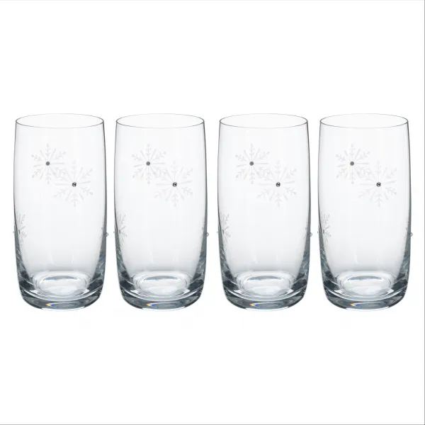 TEMPO-KONDELA SNOWFLAKE DRINK, poháre na vodu, set 4 ks, s kryštálmi, 460 ml