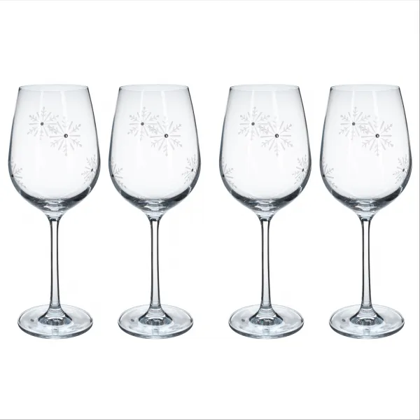 TEMPO-KONDELA SNOWFLAKE VINO, poháre na víno, set 4 ks, s kryštálmi, 450 ml