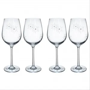 TEMPO-KONDELA SNOWFLAKE VINO, poháre na víno, set 4 ks, s kryštálmi, 450 ml