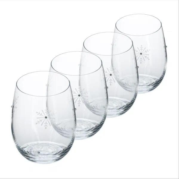 TEMPO-KONDELA  SNOWFLAKE STRIK, poháre, set 4 ks, s kryštálmi, 530 ml