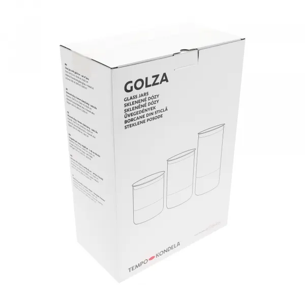 TEMPO-KONDELA GOLZA, sklenené dózy, set 3 ks, s viečkom, sklo/kov