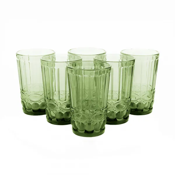 Poháre na vodu, set 6 ks, 350 ml, zelená, vintage, FREGATA TYP 6