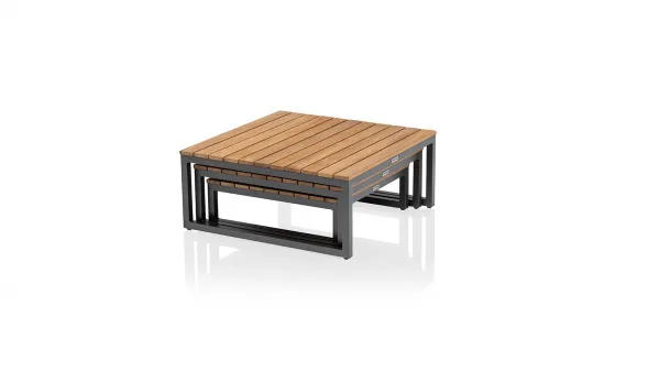 Ocean skid Platform set 3 konferenčných stolíkov svetlo sivé / teak top