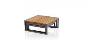 Ocean skid Platform set 3 konferenčných stolíkov svetlo sivé / teak top