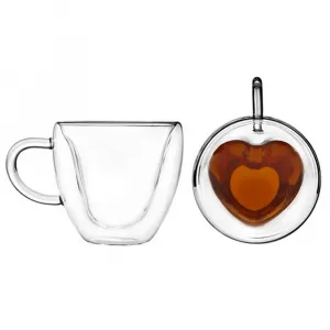 Termo poháre, set 2 ks, šálka Heart s podšálkami, v tvare srdca, 150 ml, HOTCOOL TYP 5