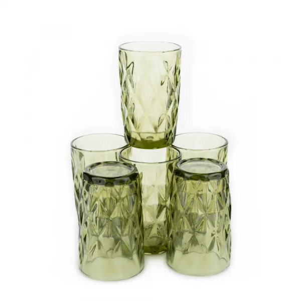 Poháre na vodu, set 6 ks, 350 ml, zelená, retro, BAROLO TYP 1