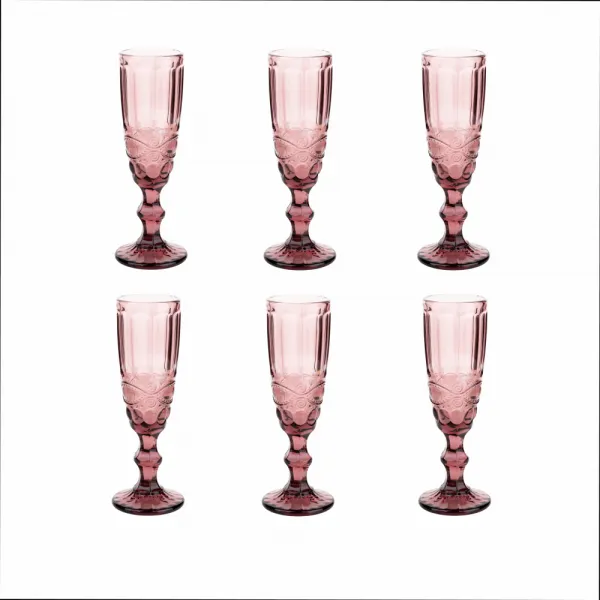 Poháre na šampanské, set 6 ks, 150 ml, ružová, vintage, FREGATA TYP 4