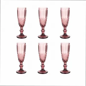 Poháre na šampanské, set 6 ks, 150 ml, ružová, vintage, FREGATA TYP 4