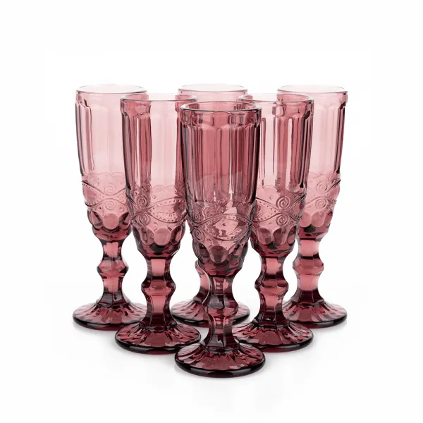 Poháre na šampanské, set 6 ks, 150 ml, ružová, vintage, FREGATA TYP 4