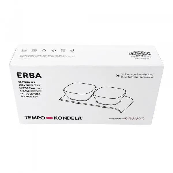 Sada 2 ks misiek na podnose, biela/modrá/tyrkysová, ERBA