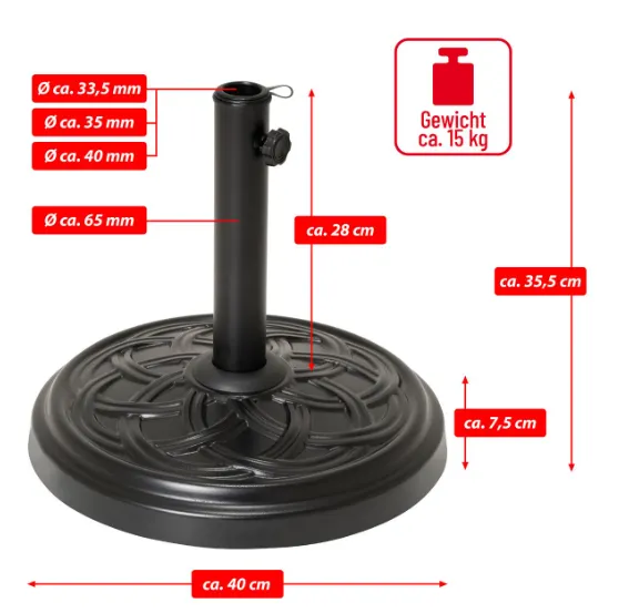 Podstavec na slnečník, okrúhly, 15 kg, čierny