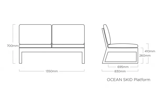 Ocean skid Platform 2-sedačka svetlo sivá